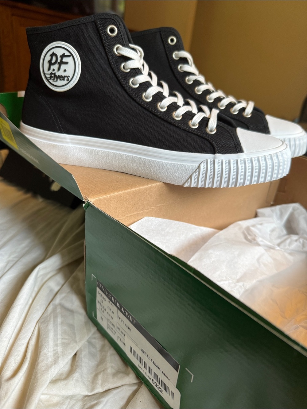 P.F. Flyers High-Top Canvas Sneakers in Black & White: Mens 10, Womens 11.5- NIB